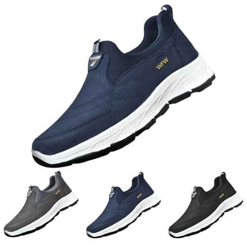 Walking Shoes for Men Outdoor Hiking Orthopedic Shoes with Arch Support Fashion Low-top Sneakers Slip-On Waterproof Anti-Slip Lightweight Loafers (Dark Blue, 8) — view 5
