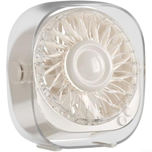 LatoYard Small Table Fan with LED Light 4 Speeds Cream
