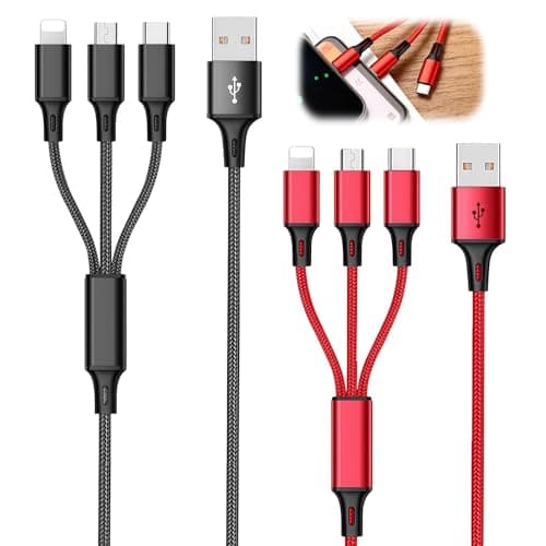 2 Pack 3 in 1 Fast Charging Cable USB to Type C Micro USB iOS Connector