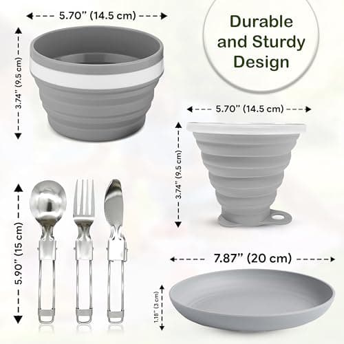 HAAYATT Camping Mess Kit – Collapsible Silicone Bowl, Plate & Cup Set with Spork, 6-Piece Foldable Lightweight Microwave-Safe Travel Dinnerware for Hiking, Camping & Picnics — view 2