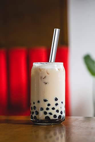 Boba Straws Reusable Bubble Tea Straws Metal Stainless Steel Smoothie Milkshake Jumbo Straw Thick Fat Wide with Travel Case Carry Bag Cleaner Brush 12mm 5-Pcs — view 5