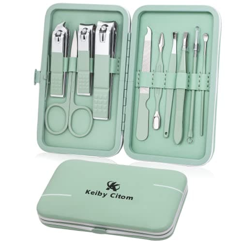 Manicure Set 10pcs Professional Nail Clippers Kit, Green