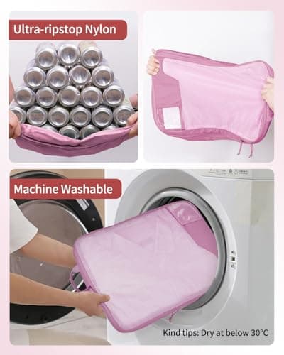ECOHUB 4pcs Compression Packing Cubes, Suitcases Organiser Bag with Tag, Recycled Travel Bags Organiser for Backpack, Tear-resistant Packing Organiser for Carry On Luggage, Pink (Patent Pending) — view 4