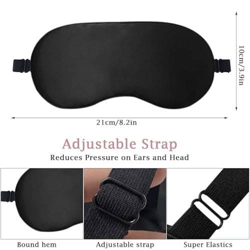 2 Pack Sleep Mask,Silk-Like Eye Mask with Adjustable Strap, Soft Eye Eye Sleep Shade Cover, 100% Light-Blackout Design Reduces Puffy Eyes, Sleeping Aid Blindfold for Night, Travel, Nap (Black*Black) — view 2