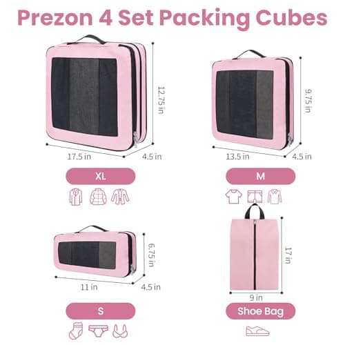 Prezon Large Compression Packing Cubes, Full Open Visible Design， Expandable Packing Organizer with Travel Shoe Bag for Suitcase & Backpack, 4 Set Lightweight Travel Bags for Vacation & Camping — view 3