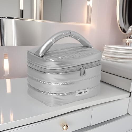 Travel Makeup Bag,Makeup Bag Down Cloth,Large Capacity Make up Case,for Women, Travel, School, Gift (Silvery) — view 2