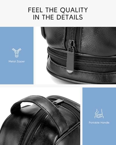 Approved Vegan Leather Toiletry Bag for Men, Travel Essentials Shaving Dopp Kit with 180° Drop-Bottom Opening, Compact Grooming Organiser for Business Trips and Gym — view 3