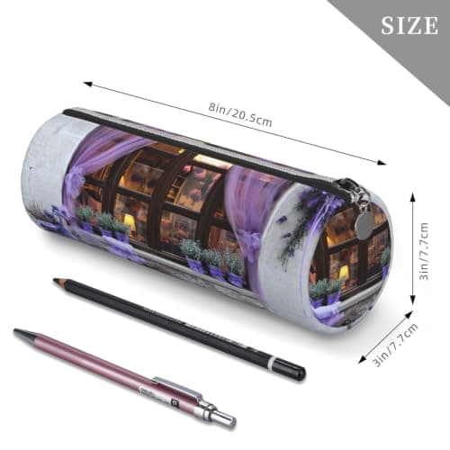 kkvhhyuo Leather Pencil PU Leather Cosmetic Makeup Bag, Purple Bike by The Window Printed Pen Bags with Silver Zipper Storage Box for School College Office Travel — view 5