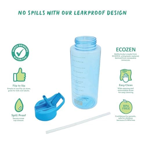 Polar Gear 1L Tracker Bottle with Easy Flip Up Straw & Hydration Tracker Markings - Azure — view 4