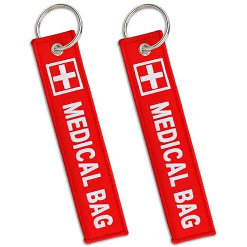 2pcs Medical Alert Tags for Bag - Medical Equipment Luggage Tags, Double-Sided Red Alert ID Tags, Reusable Respiratory Devices & Medical Supplies Keychain Label in Travel Bags & Backpacks