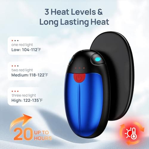 Hand Warmers Rechargeable 2 Pack, Electric Hand Warmers Reusable 20 Hrs Warmth, USB Hand Warmer with 3 Levels Heat Up to 57°, Portable Pocket Handwarmers for Hiking Golf Raynaud's Arthritis(Blue) — view 3
