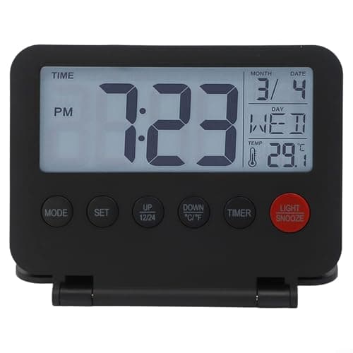 Travel Alarm Clock with Backlight, 12/24H Display, Calendar and Temperature, Weekend Mode, Compact Portable Design for Bedside Desk, Battery Operated(White) — view 3