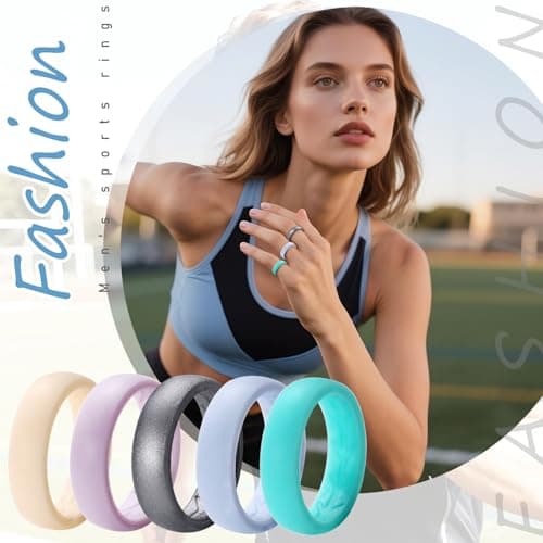 JewelryWe Women's 5PCS Silicone Rings: 5.4mm Breathable Sport Fitness Ring for Yoga Gym Hypoallergenic Wedding Bands — view 5