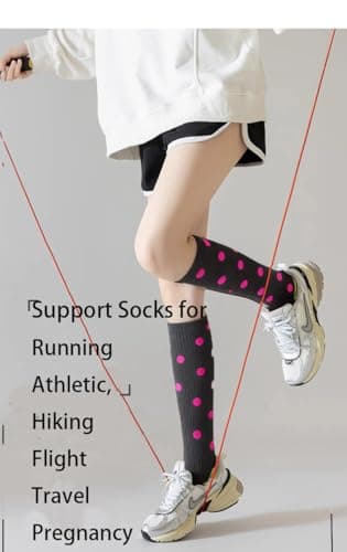 5 Pairs Compression Socks for Women & Men, Knee-High Athletic Support, Breathable Flight Socks Running Socks for Sports Flying Travel Running Green-S/M — view 3