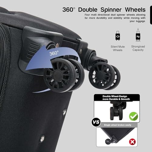 Aerostar Carry-on 20" Lightweight Soft Expandable Suitcase, Hand Luggage 4 Wheels & Combination Lock, 55x35x20cm | Accepted All Airlines easyjet, RyanAir, British Airways (Black, 32 litres) — view 4