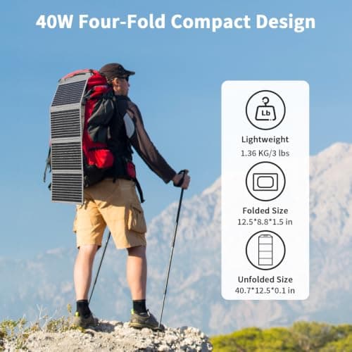 MHPOWOS Foldable Solar Panel 40W 19V Portable Solar Charger IP65 Waterproof — view 3