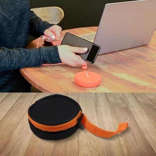 Hard Shell Alternative for Solis Lite Mobile Hotspot - Washed Nylon Carrying Case with Double Zipper - Compact Router Organizer for Travel Work Commute - Fits Skyroam Device - 11x11x6cm Orange — view 4