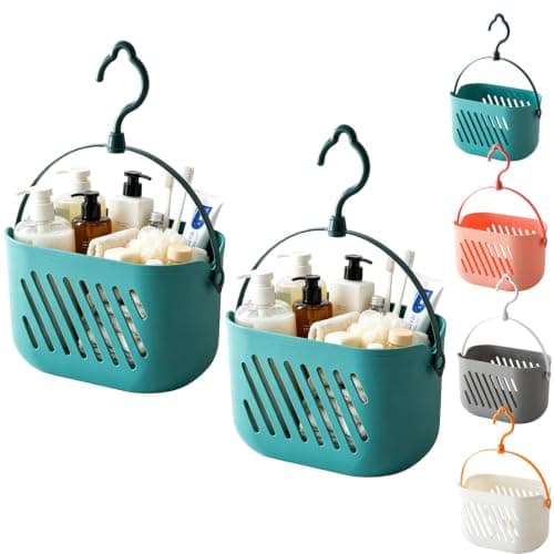 Leipsychic Portable Shower Caddy Basket, Hanging Plastic Organizer with Handle, 2-Pack, Shower Caddy for Camp, Bathroom, College Dorm, Kitchen (D)
