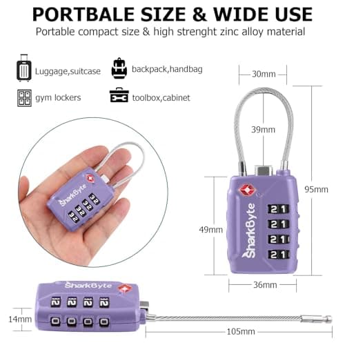SharkByte TSA Suitcase Locks - 4-Dial Security Travel Combination Padlock, Flexible Wire Cable Travel Lock for Suitcases Luggage Case Travel Bag Gym Locker Code Small Padlock (Pack of 1) — view 4