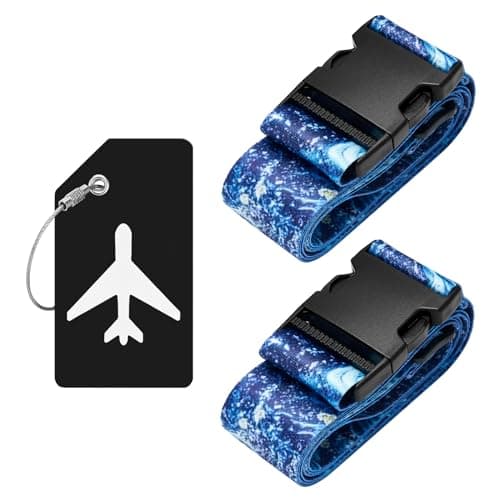 ZOUIQSS 2 Pack Adjustable Luggage Straps,Heavy Duty Suitcase Belts,Luggage Tag Travel Packing Straps with Quick Release Buckle(Colorful Blue Starry Sky)
