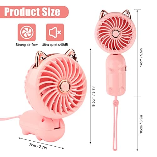 Gukasxi Mini Handheld Fan Portable Mini Hand Held Fans Foldable Small USB Fan with Rechargeable Battery, 3 Speed Personal Small Desk Fans for Office Indoor Outdoor Travel Makeup (Pink) — view 2