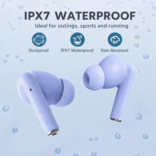 XuLinSe Wireless Earbuds Bluetooth 5.3 Headphones, In Ear Bluetooth Earphones with 4 Mics, IPX7 Waterproof Ear Buds, 10mm Drivers, Touch Control, Auto Pairing, HiFi Stereo Sound (light blue) — view 6
