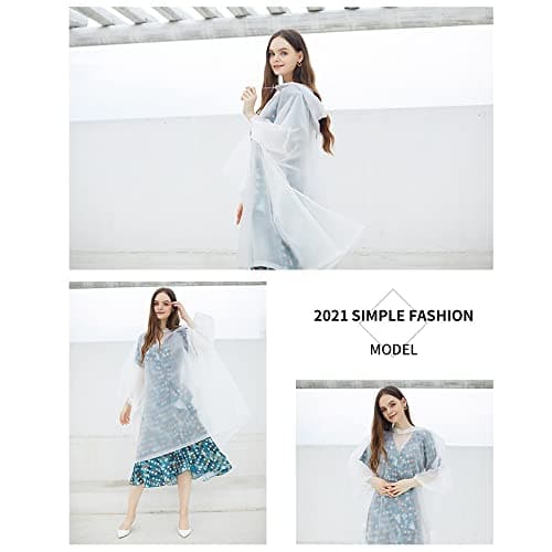 Rain Ponchos for Adults, EVA Rain Ponchos Waterproof Lightweight Rain Coat Emergency Rain Poncho for Camping Hiking Travelling Outdoor Activities (White) — view 4