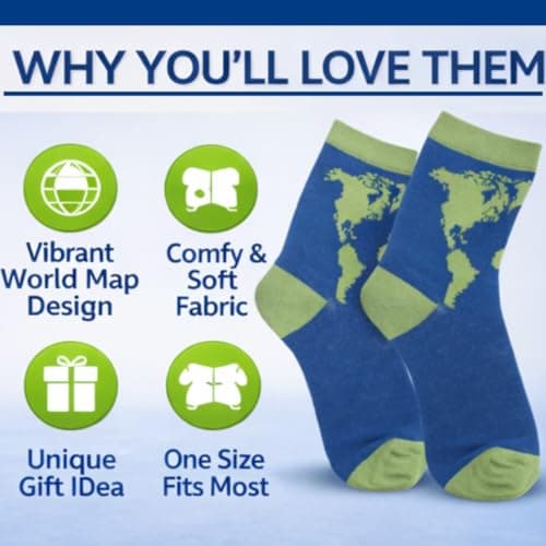 LND Gifts Womens Novelty Socks World Map Travel Geography Pattern Funny Crew Cotton Gift Socks Unisex Girls Boys Teens Size 3.5–8 UK — view 6