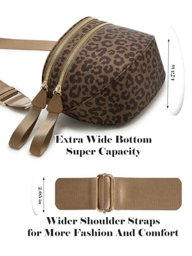 Pure Colour Crossbody Bag Bum Bag for Women,Spacious Purse Fanny Packs Belt Bag,Oversized Bum Bag, Brown Coffee Leopard Print Bum Bag, 11.0 Inches X 8.6 Inches X 4.5 Inches, Casual — view 5