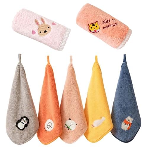 7 Pack Kids Face Towels with Cute Animal Embroidery, Soft Fingertip Towels