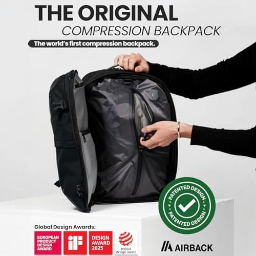 Airback Flex Vacuum Backpack with Wheels Bundle - 16-32L, Carry or Roll, Vacuum Backpack with Pump, Cabin Bag, Lightweight and Expandable Travel Bags, Comfortable and Water-Resistant, Black — view 5