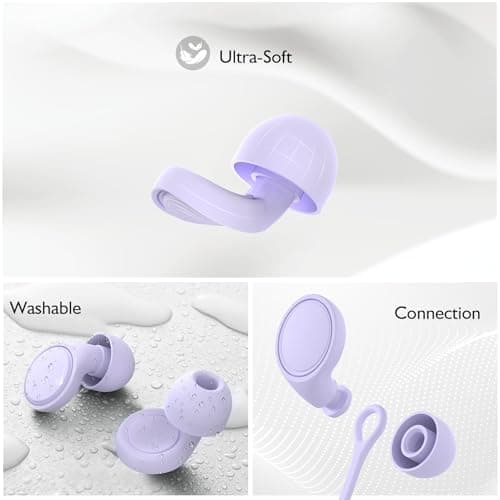 Jayine Ear Plugs for Sleep 2 Pairs, Reusable Noise Cancelling Earplugs Hearing Protection 25dB, Removable Soft Silicone Earplugs for Concerts, Focus, Noise Sensitivity, 16 Ear Tips in S/M/L - Purple — view 5