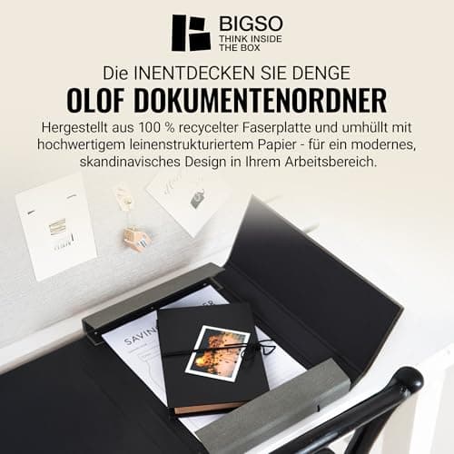 Bigso Box of Sweden A4 Folder with Elastic Strap - Fibreboard and Paper File Folder - Spacious Folder Organiser for Documents, Files, Letters etc. - Grey — view 2