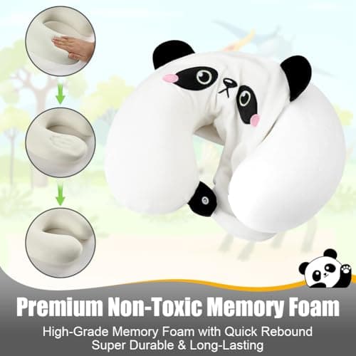 Alaoo Travel Pillow, Removable Memory Foam Kids Travel Pillow with Zips, Convenient & Portable U Shaped Neck Pillows with Cute Eye Mask for Adults Children for Home, Office, Sleeping (White Panda) — view 5