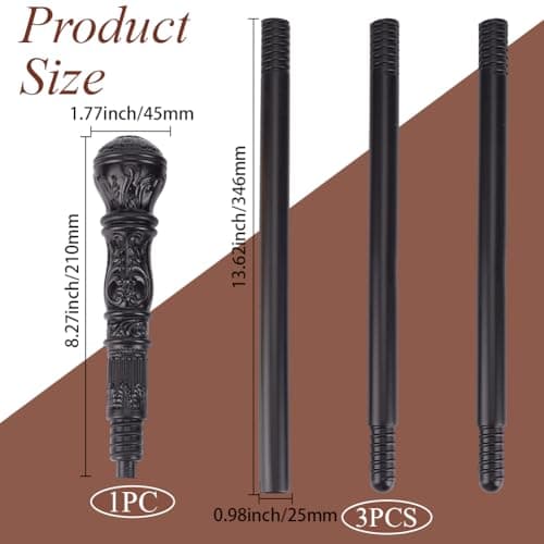 GORGECRAFT Victorian Cane Prop Halloween Cosplay Vintage Walking Stick 116cm Long Antique Plastic Punk Scepter Costume Prop with Black Round Top Knob Pretend Play Royalty Wand for Themed Events Stage — view 2