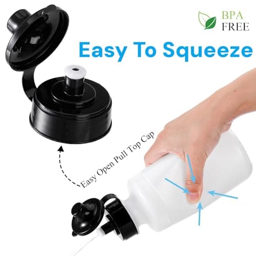 SOUJOY 10 Pack Sports Water Bottle, 21oz Plastic Squeeze Bottle with Easy Open Push/Pull Cap, BPA Free Reusable Team Water Bottle for Fitness, Gifts — view 3