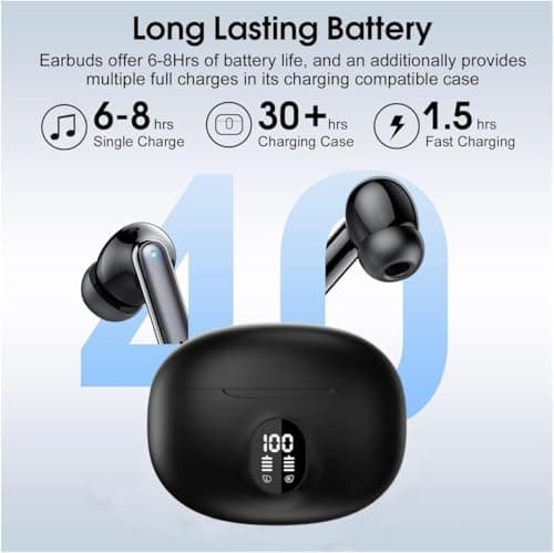 HOGKMOHK Wireless Earbuds, Bluetooth 5.4 Headphones Ear Buds with Bass Stereo Sound with Noise Reduction Earphones, 50H Playtime,IPX7 Waterproof USB-C, Touch Control LED Display Headset — view 4