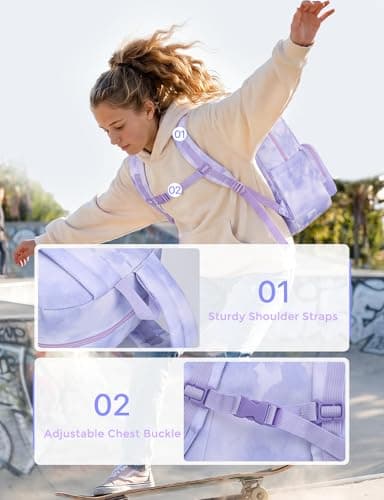 VASCHY School Backpack, 17L Lightweight Bookbag School bag for Boys Girls Casual Basic Simple Daypack for Men Women Lavender Tie-Dye — view 4
