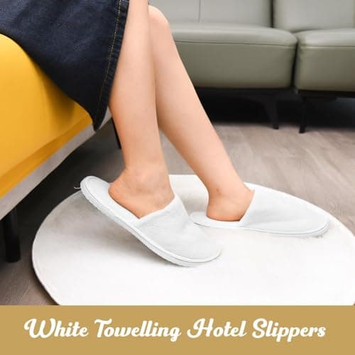DNSHAN 10 Pairs of Hotel Slippers, Non-Disposable Deluxe Closed Toe Spa Slippers, Washable and Foldable Winter Slippers for Spa, Party Guest and Travel (White) — view 5