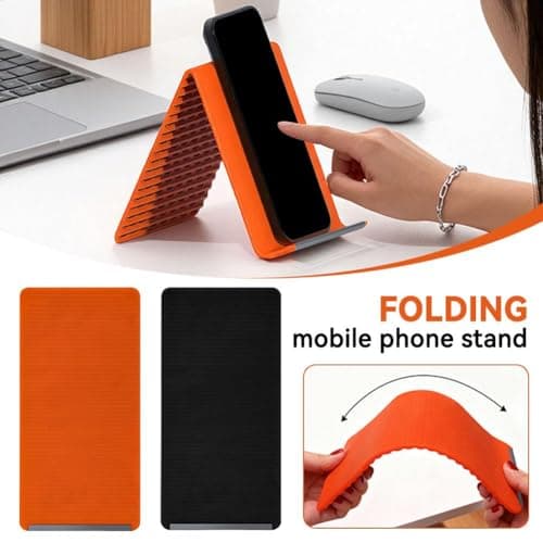 Flexible Silicone Phone Holder – Freely Bendable into Any Shape, Portable & Adjustable, Anti-Slip Flat Desktop Mount for Home Office Car Airplane Travel (Orange) — view 2