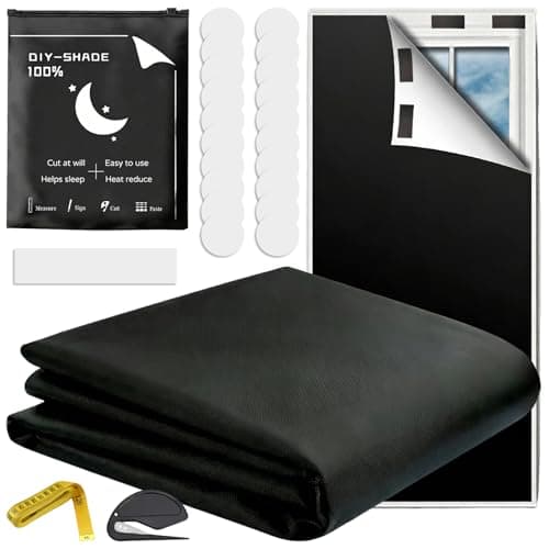 Portable Blackout Blind, Temporary Blackout Curtains with 20 Velcros and 3M Measuring Tape Etc, Fits Any Size Shape Windows for Bedroom Travel & Skylight (100 x 145cm)