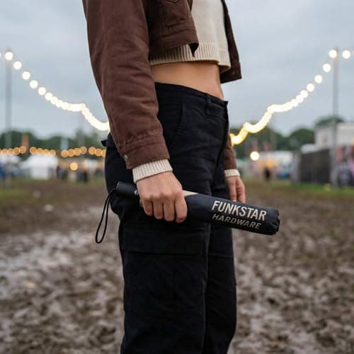 Funkstar Hardware® Compact folding umbrella | Farmhouse funk design | Windproof 8-rib fiberglass | Auto open & close | Waterproof | Fits in a bag | Novelty gift — view 4