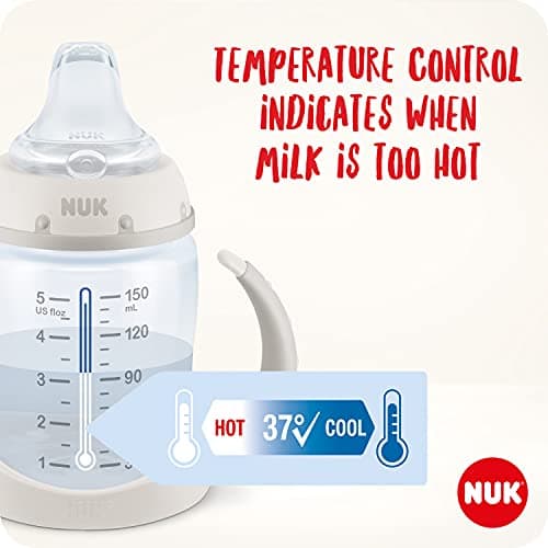 NUK First Choice Sippy Cup | 150 ml | Easy-Grab Handles & Orthodontic Silicone Spout | Leak-Proof | 6-18 Months | Anti-Colic | Temperature Control | Balloons (White) — view 2