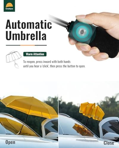 Chakipee Umbrella Windproof Strong Compact Travel Yellow Pocket Automatic Reflective Safety Strip Folding Outdoor for Rain Inverted Umbrellas for Men and Women 8 Ribs Double Canopy Portable — view 3