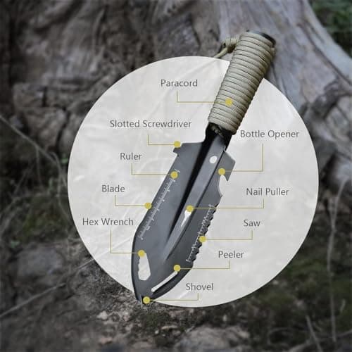 MEETOZ Backpacking Shovel, Camping Hand Trowel, Lightweight Hiking Shovel, Small Potty Multitool with Carrying Pouch for Digging, Metal Detecting, Gardening and Outdoor Survival — view 3