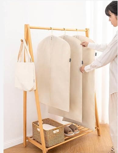 Langjitianya 100% cotton canvas garment bags for closet storage and travel suit bags for clothes, coats, jackets, shirts, dresses suit garment cover for hanging clothes storage (24''x40'') — view 3