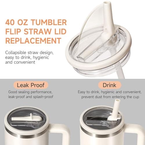 2 Pack Stanley Lid Replacement 40 oz, with Leak Proof and Flip Straw Lid, Stanley Cup Accessories,perfect for travel, fitness, and daily use. (Beige and Beige) — view 4