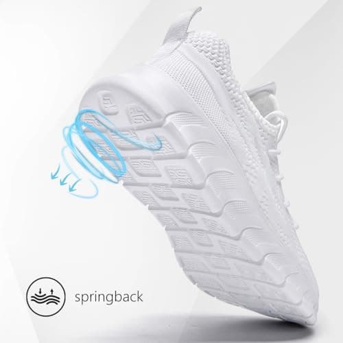 LANGFEUU Mens Trainers Breathable Lightweight Non-Slip White UK Size 9.5 — view 5