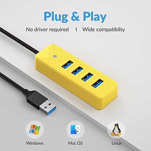 GiGimundo 4-Port USB Hub 3.0 - High-Speed Multiport Adapter for Laptop, Mac, MacBook Air/Pro, PC - Compact, Portable, Plug-and-Play (Yellow, 15 CM) — view 4
