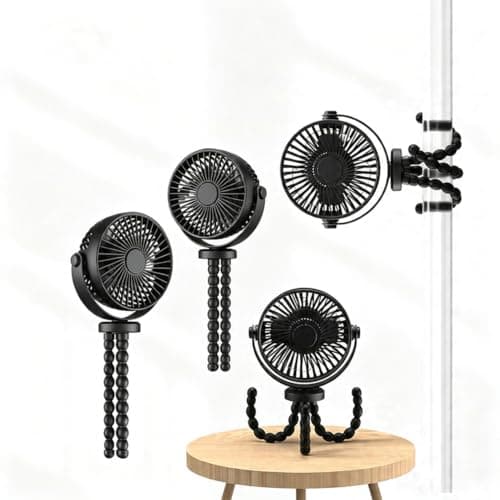 Edosetek Mini Portable Baby Stroller Fan, 4 Speeds Battery Operated Small Handheld Desk Fan 4000mAh Battery Operated Rechargeable 360°Flexible Tripod Cooling Fan for Car Seat Crib Treadmill Travel — view 5